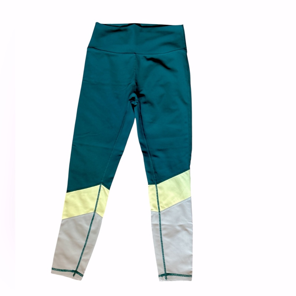 WILO The Label Base Ribbed 7/8 Leggings, Green Colorblock, Size Large, Australia